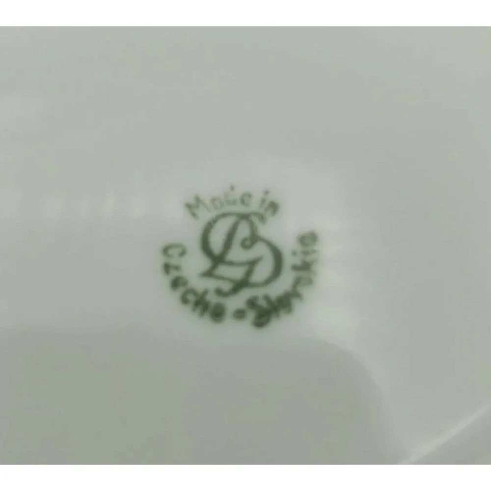 Gebruder Benedikt Czechoslovakia Bread Plate Gilt‎ Green Border Floral Basket 7